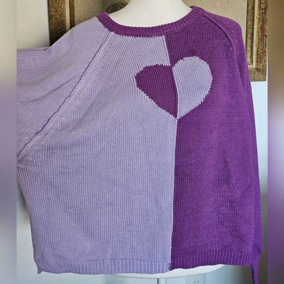 Kate & Mallory Two-Tone Purple Heart Sweater - Picture 4 of 15